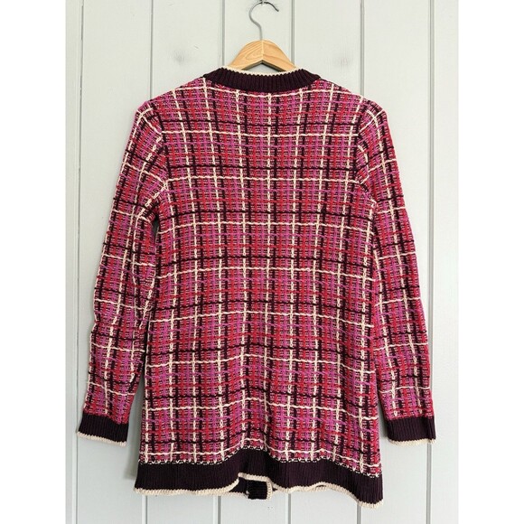 Ann Taylor Tweed Cardigan Sweater Jacket S Small Pink Ivory Gold Buttons Pockets - Picture 6 of 8